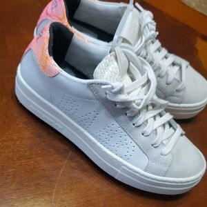 P448 White and Pink Women's Sneakers